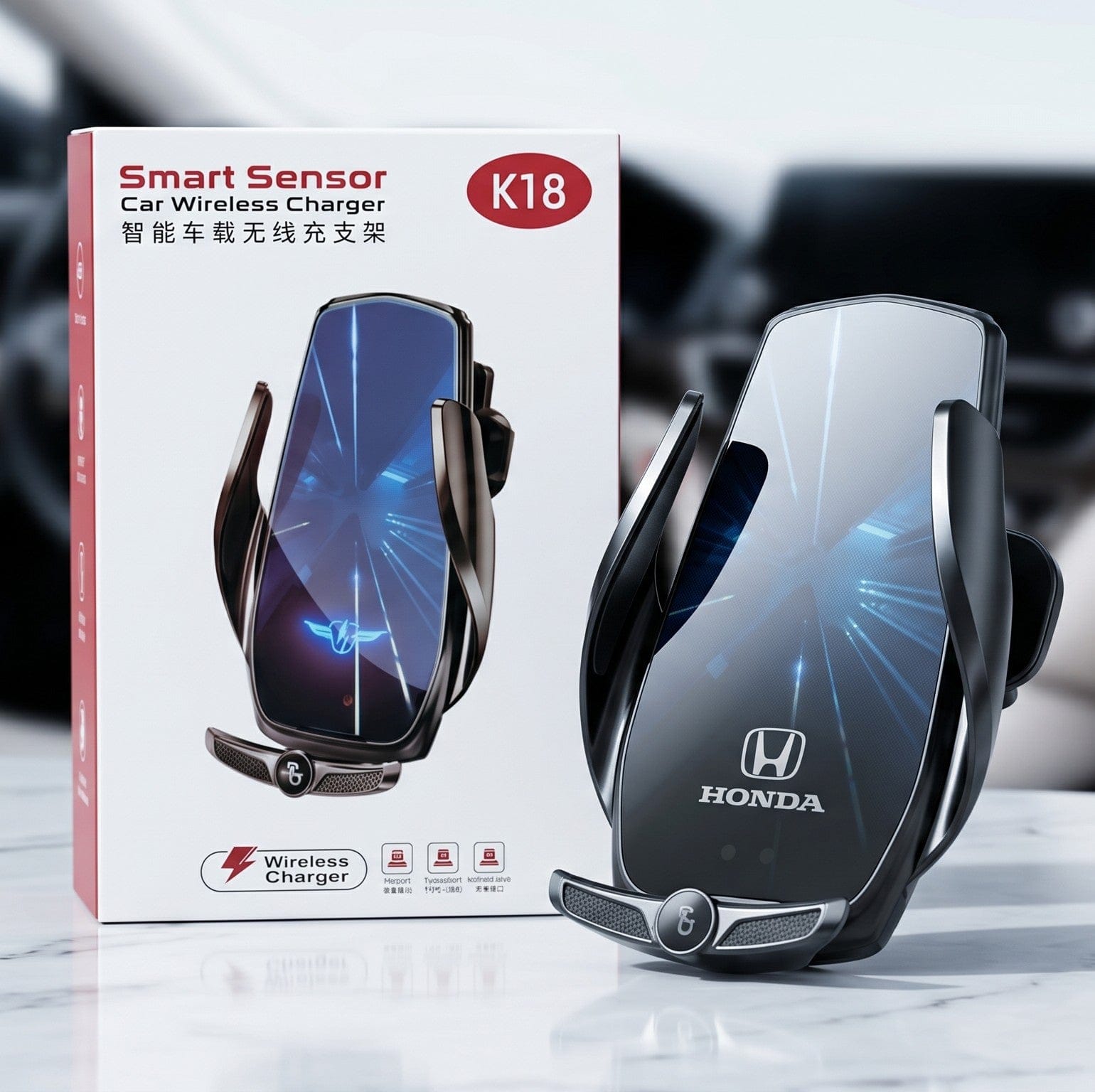 K18 Smart Sensor Wireless Car Charger – Auto-Clamping Fast Charging Phone Holder for Air Vent