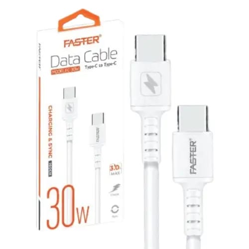 FASTER 30W USB-C to USB-C Fast Charging & Data Cable – High-Speed Charging & Sync