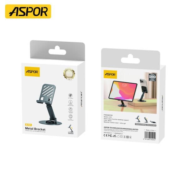 Foldable Metal Phone & Tablet Stand – 360° Rotating Adjustable Desktop Holder