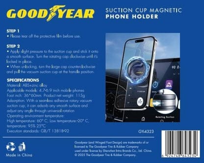 Goodyear Magnetic Suction Phone Holder – 360° Rotating Dashboard & Desk Mount