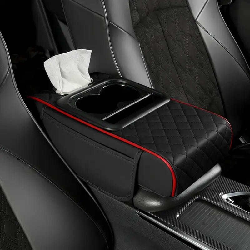 Universal Car Center Console Armrest Organizer – PU Leather Storage Box with Cup Holder & Tissue Holder