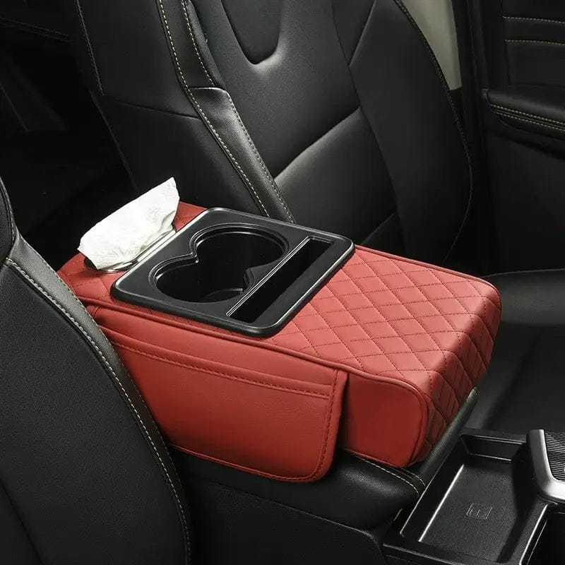 Universal Car Center Console Armrest Organizer – PU Leather Storage Box with Cup Holder & Tissue Holder