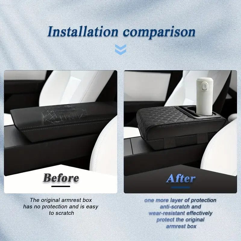 Universal Car Center Console Armrest Organizer – PU Leather Storage Box with Cup Holder & Tissue Holder