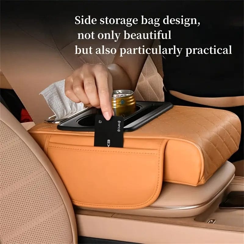 Universal Car Center Console Armrest Organizer – PU Leather Storage Box with Cup Holder & Tissue Holder