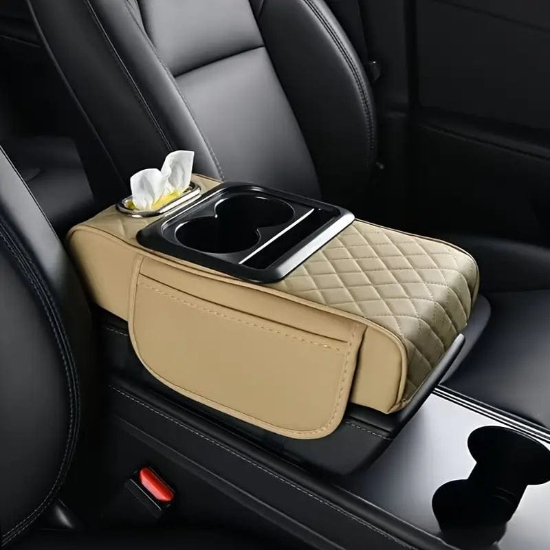 Universal Car Center Console Armrest Organizer – PU Leather Storage Box with Cup Holder & Tissue Holder