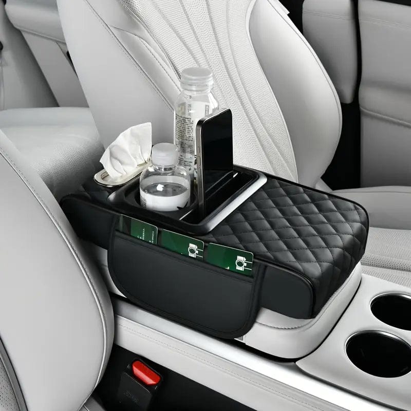 Universal Car Center Console Armrest Organizer – PU Leather Storage Box with Cup Holder & Tissue Holder