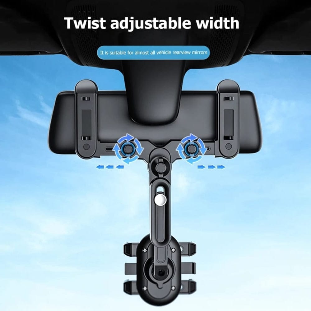 360° Rotating Car Rearview Mirror Phone Holder – Adjustable Universal Hands-Free Mobile Mount
