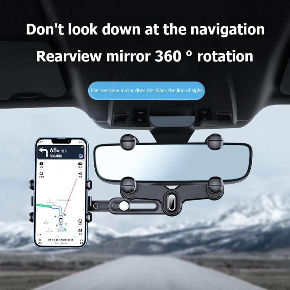 360° Rotating Car Rearview Mirror Phone Holder – Adjustable Universal Hands-Free Mobile Mount