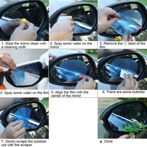 2PCS Car Rearview Mirror Anti-Fog & Rainproof Protective Film | HD Clear Waterproof Mirror Sticker