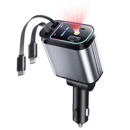 4-in-1 Retractable Fast Car Charger | 69W USB-C & Lightning Multi-Port Car Charging Adapter